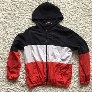 Navy blue, red and white jacket!